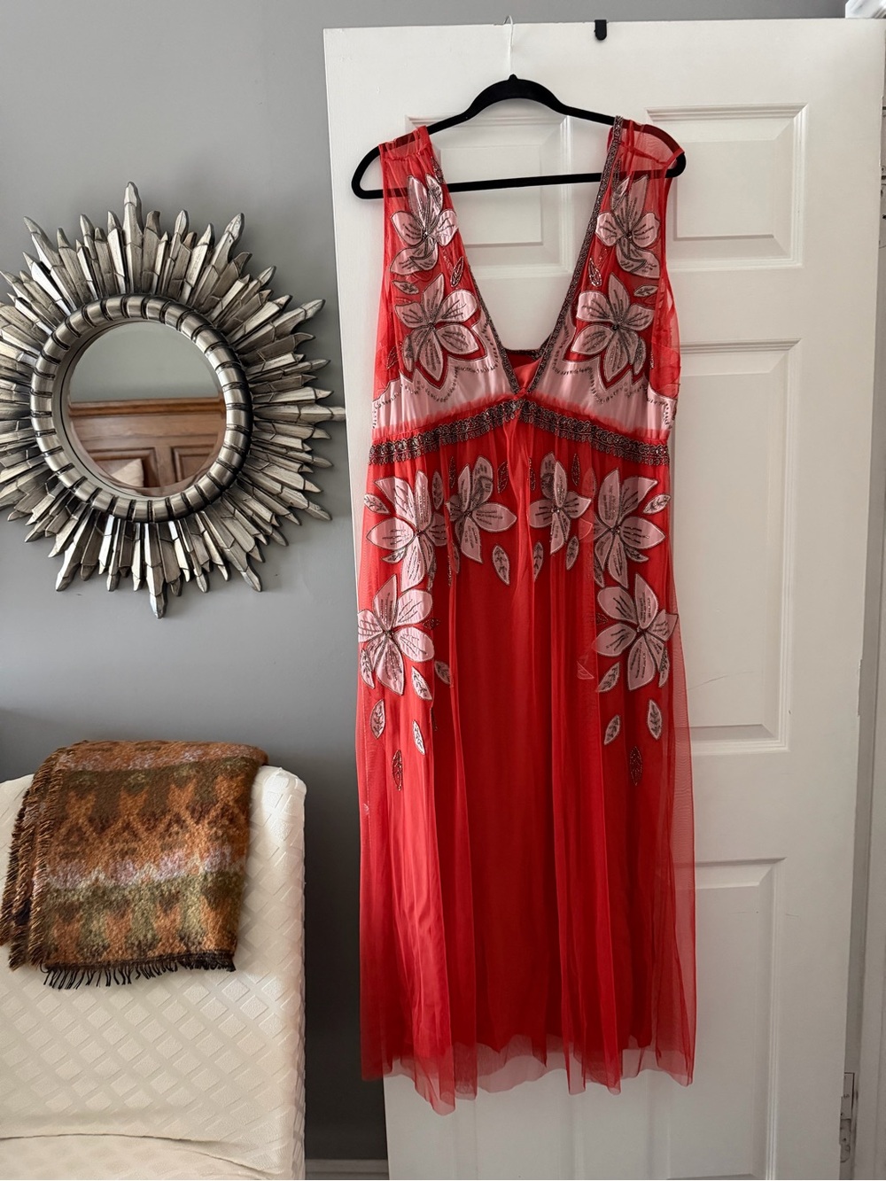AllSaints Mesh Laia Maxi Dress With Floral Embroidery In Multi